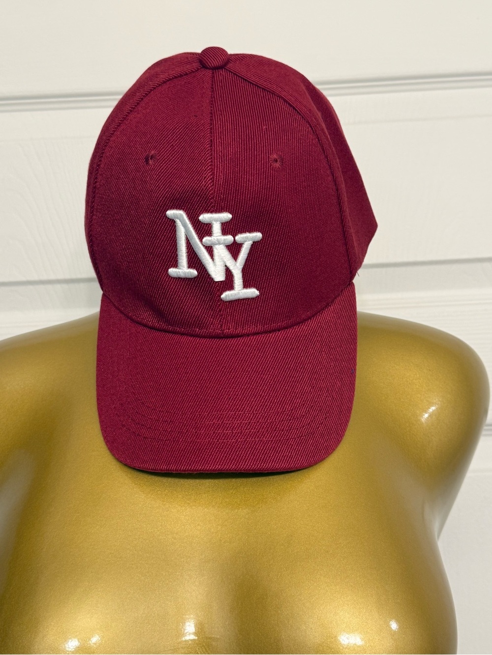 Maroon Baseball Cap with White NY Embroidery - Unbranded